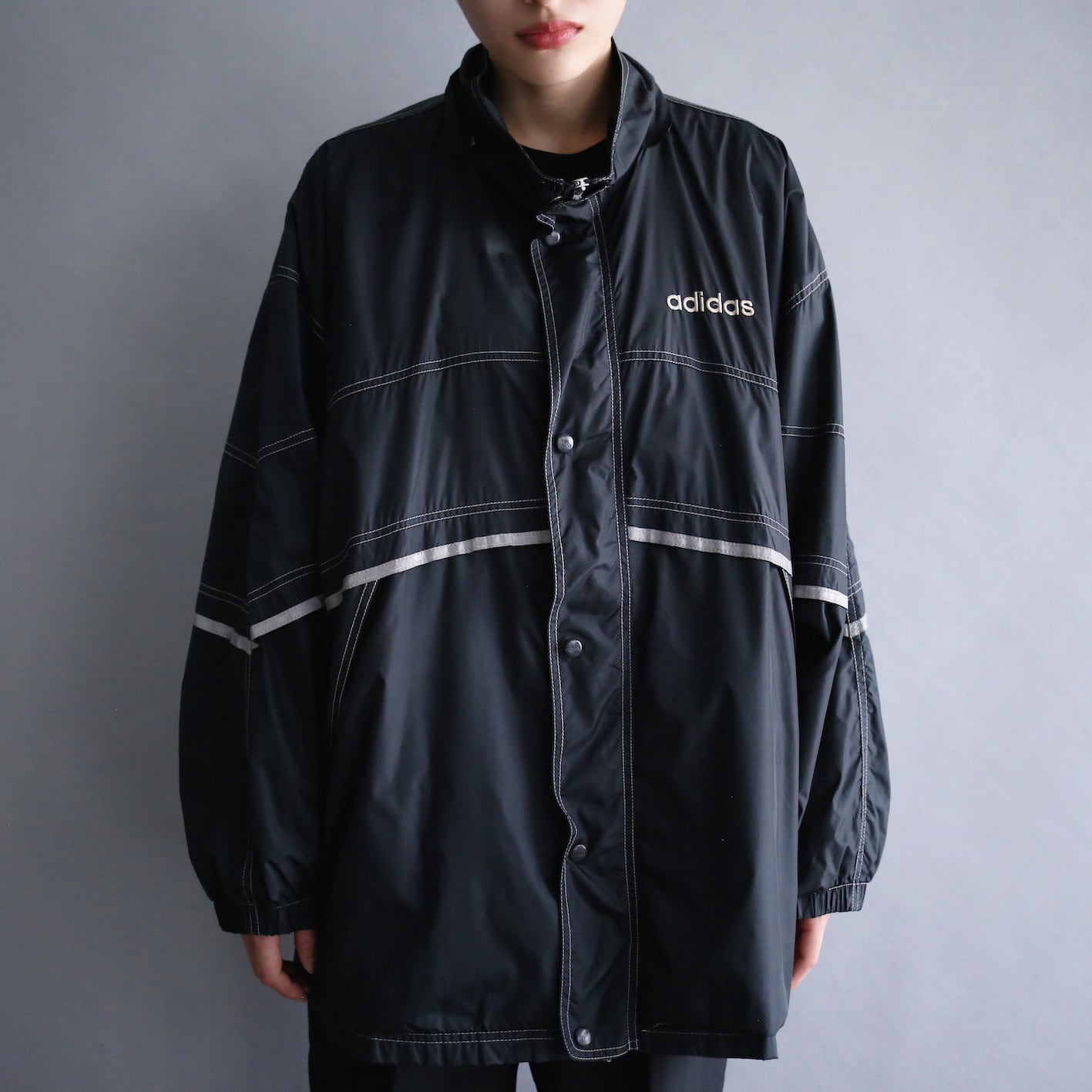 old adidas" stitch and taping design black mode tech nylon jacket | NIHIL