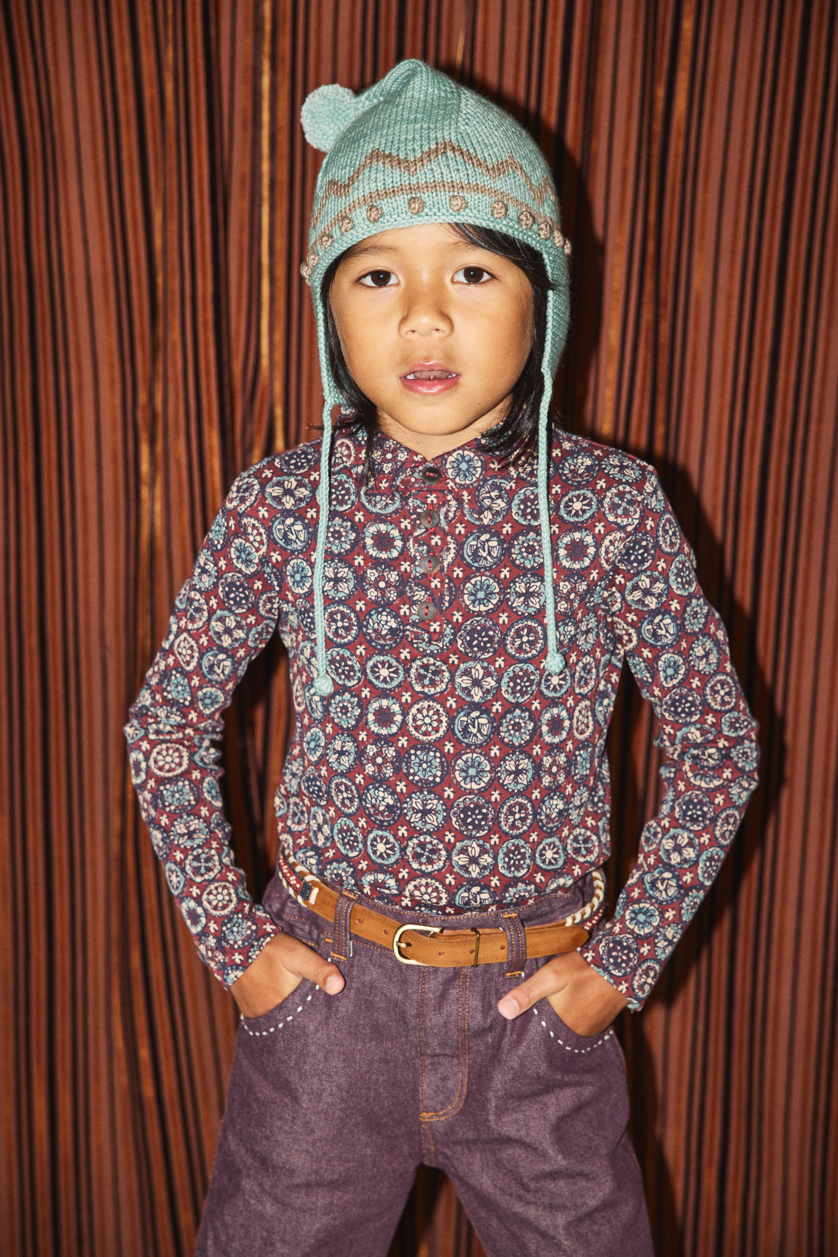 Misha&Puff 25AW Winter 〉 Long Sleeve Polo / Madder Root Folk Tile