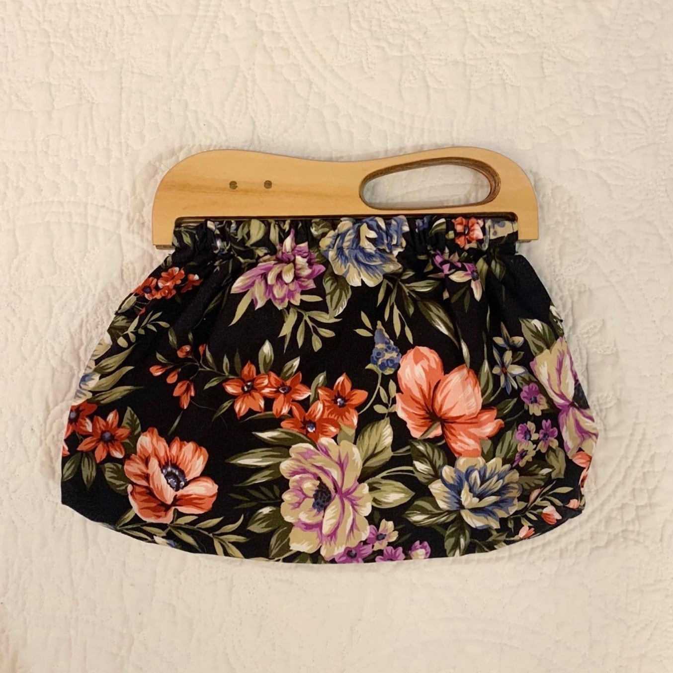 wood flower hand bag