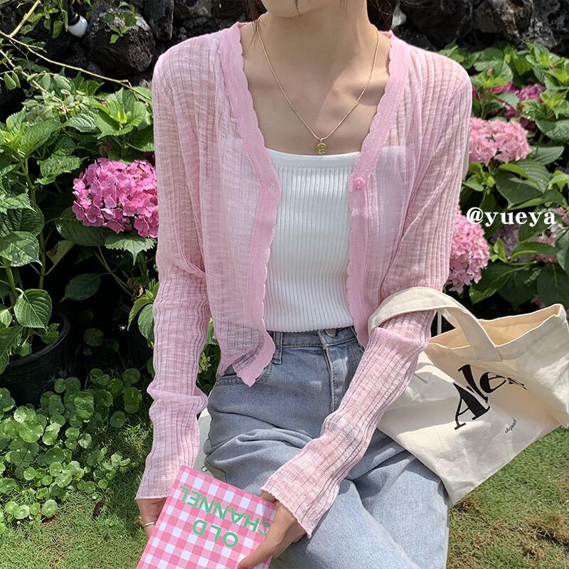 カーディガンサマー薄手カラー長袖スリーブシャツ ジャケット トップス ロング 夏物 シルク ピュア クレセントシティ47862684020