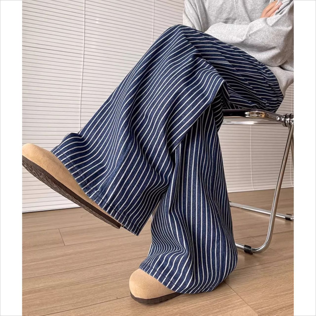 ストライプ柄 ストレートレッグ ワイドパンツ Ln00138