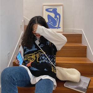 アニマル柄ビッグシルエットニットベスト_LN01455