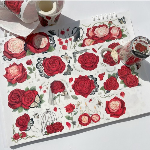 OL333A Girl17 (Oldloli)【Night Rose 夜玫瑰】マスキングテープ 5cmx5m 特殊インク 剥離紙付き