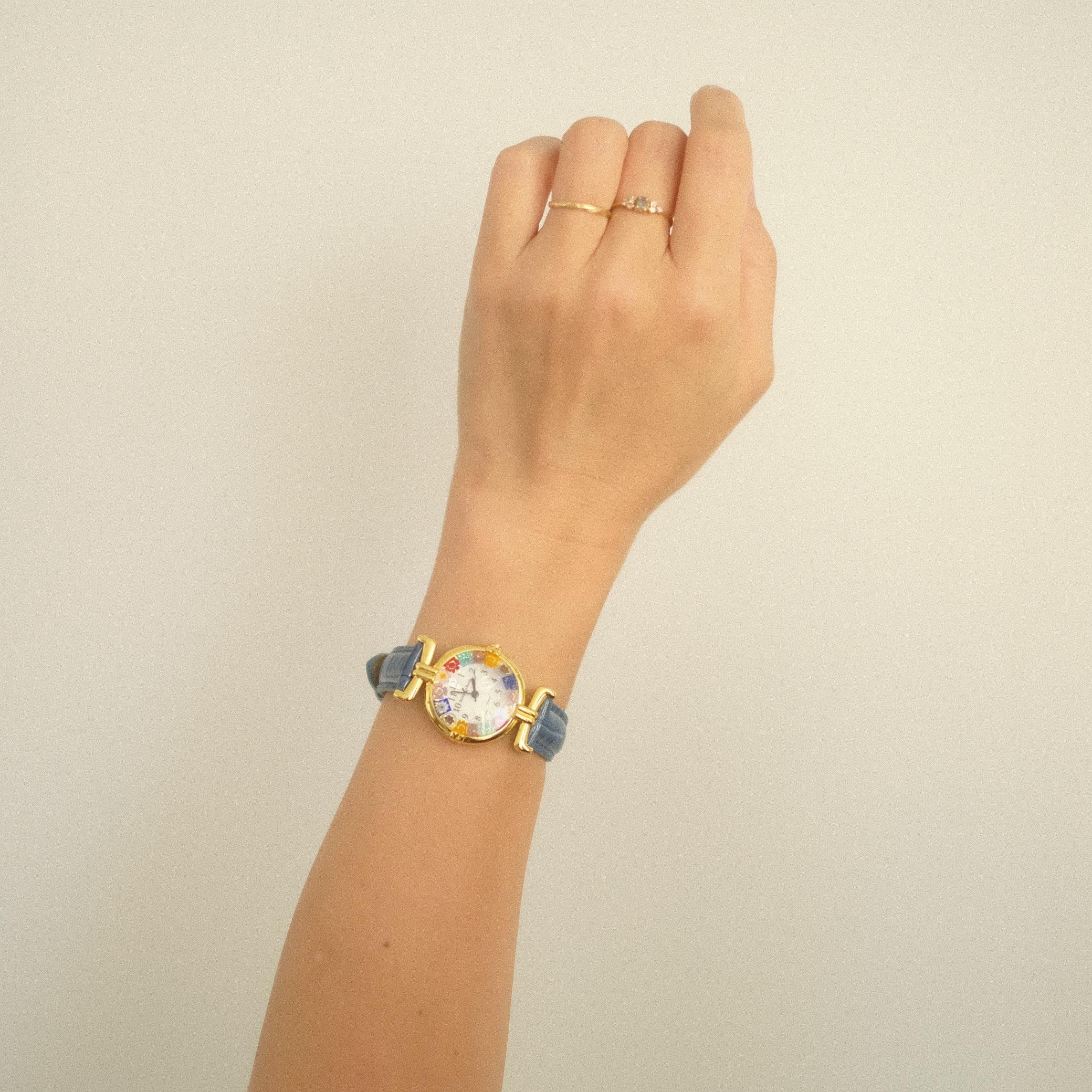 Murano Millefiori Watch With Leather Band - Navy | flemington