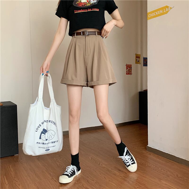 送料無料 着回し抜群 双子コーデに ベルト付 シンプル ショートパンツ カジュアルコーデ ボトムス Lamitte Deco トレンド 韓国ファッション ショップ Base店