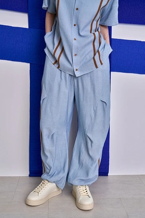 【Nora Lily】Retro Line Track Barrel Pants-Sax Blue x Camel-