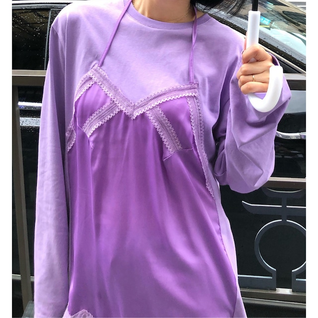 grape satin lace camisole layered tee  e2093