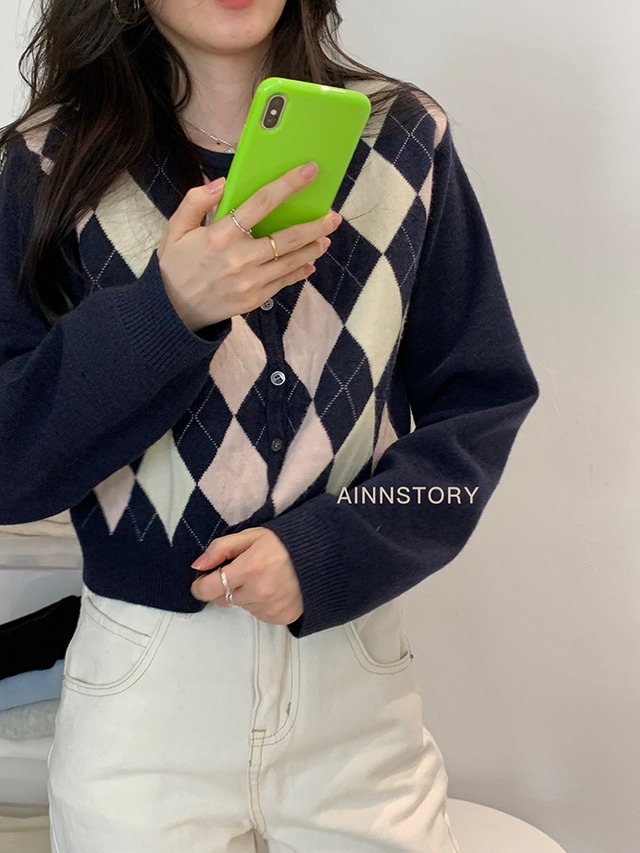 セーター カーディガンスプリングオータムスタンダードカジュアルラウンドネック レトロ 春物 秋物 Oネック ビッグFスモールZ韓国11534070188