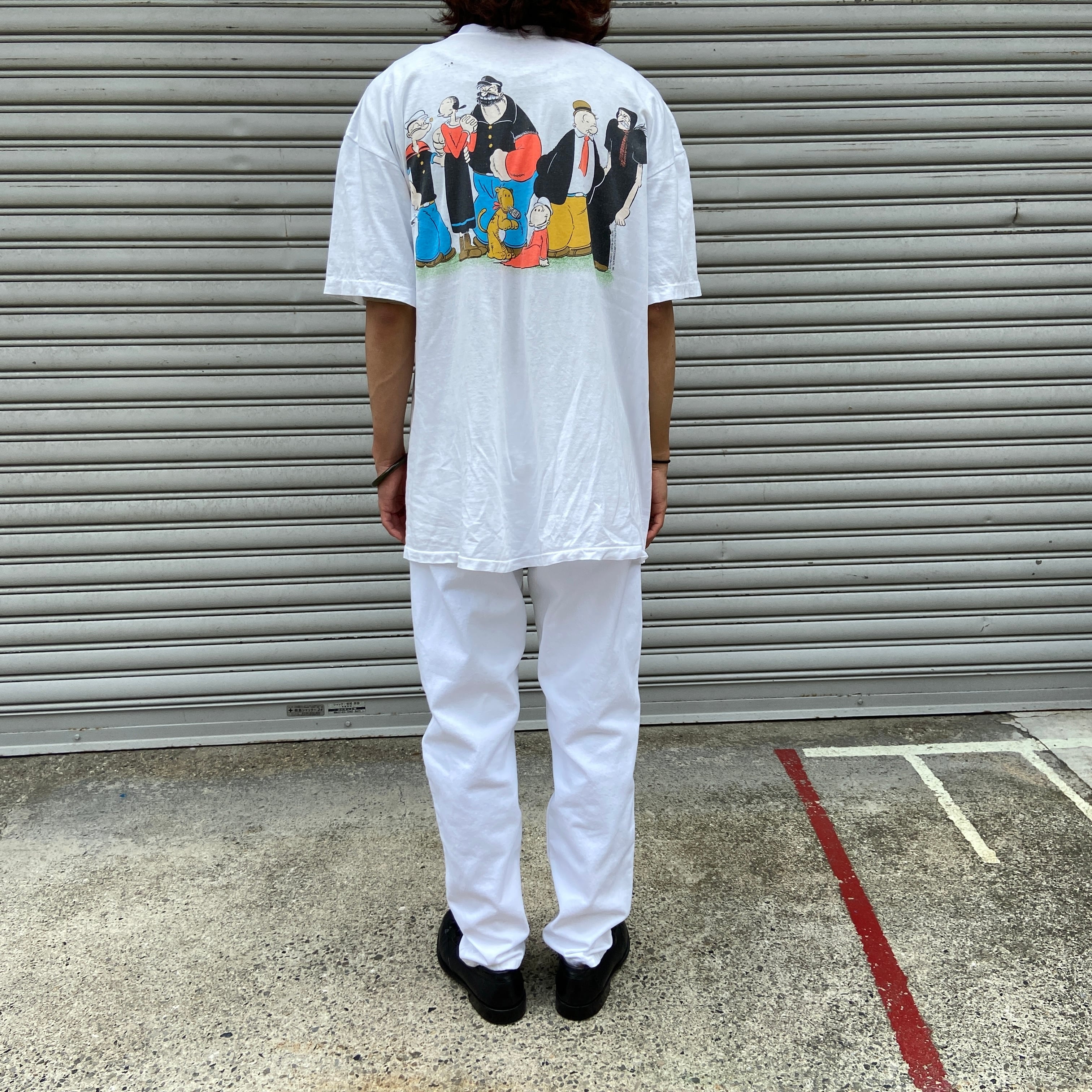 送料無料』90s レア ポパイTシャツ MARLIN TEASE キャラ USA製 白 