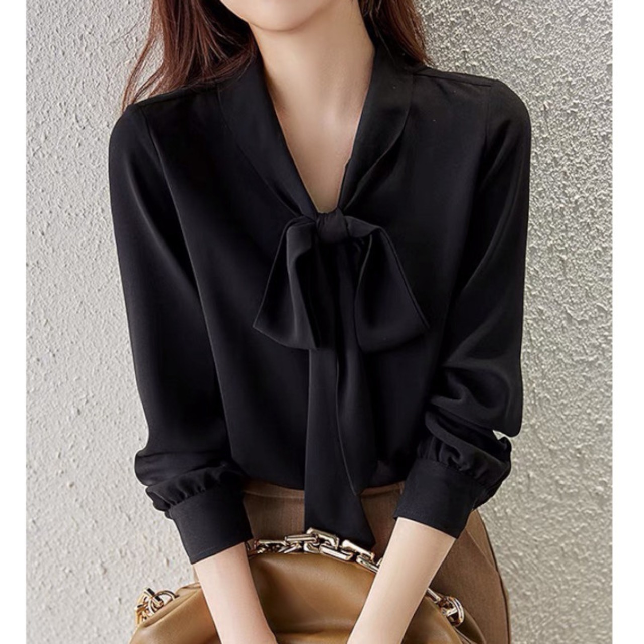 ボウタイ付きVネックブラウス 5color A00747