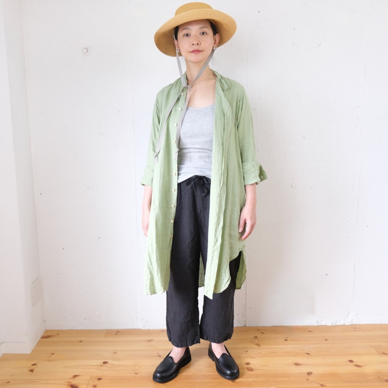 suzuki takayuki (スズキタカユキ) long shirt リネンロングシャツ(グリーン)