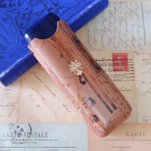 《即納》ポルタペンネ(ペンケース)/ ANTIQUE MAP/NATURAL×BLUE