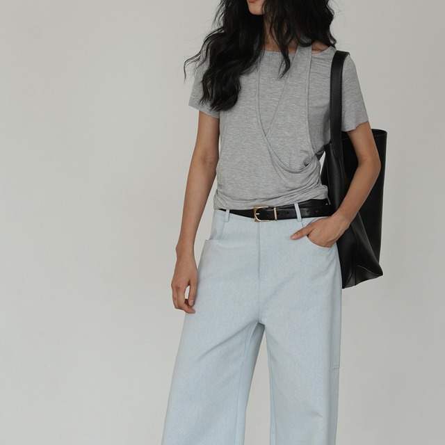 halter neck design crew neck top L0569