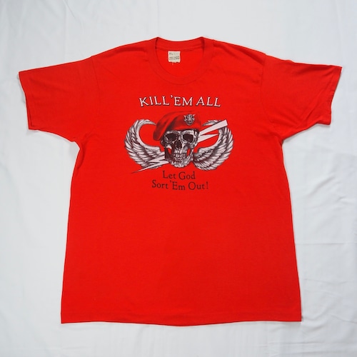 80’s スカル プリントTシャツ XL レッド