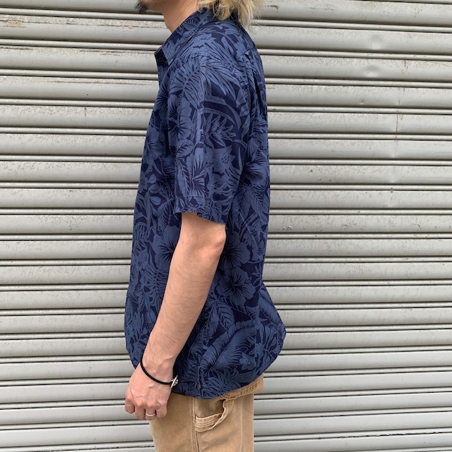 Ralph Lauren アロハシャツ ハイビスカス L 紺 スリムフィット