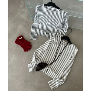 front slit stripe long sleeve tops　m-0071