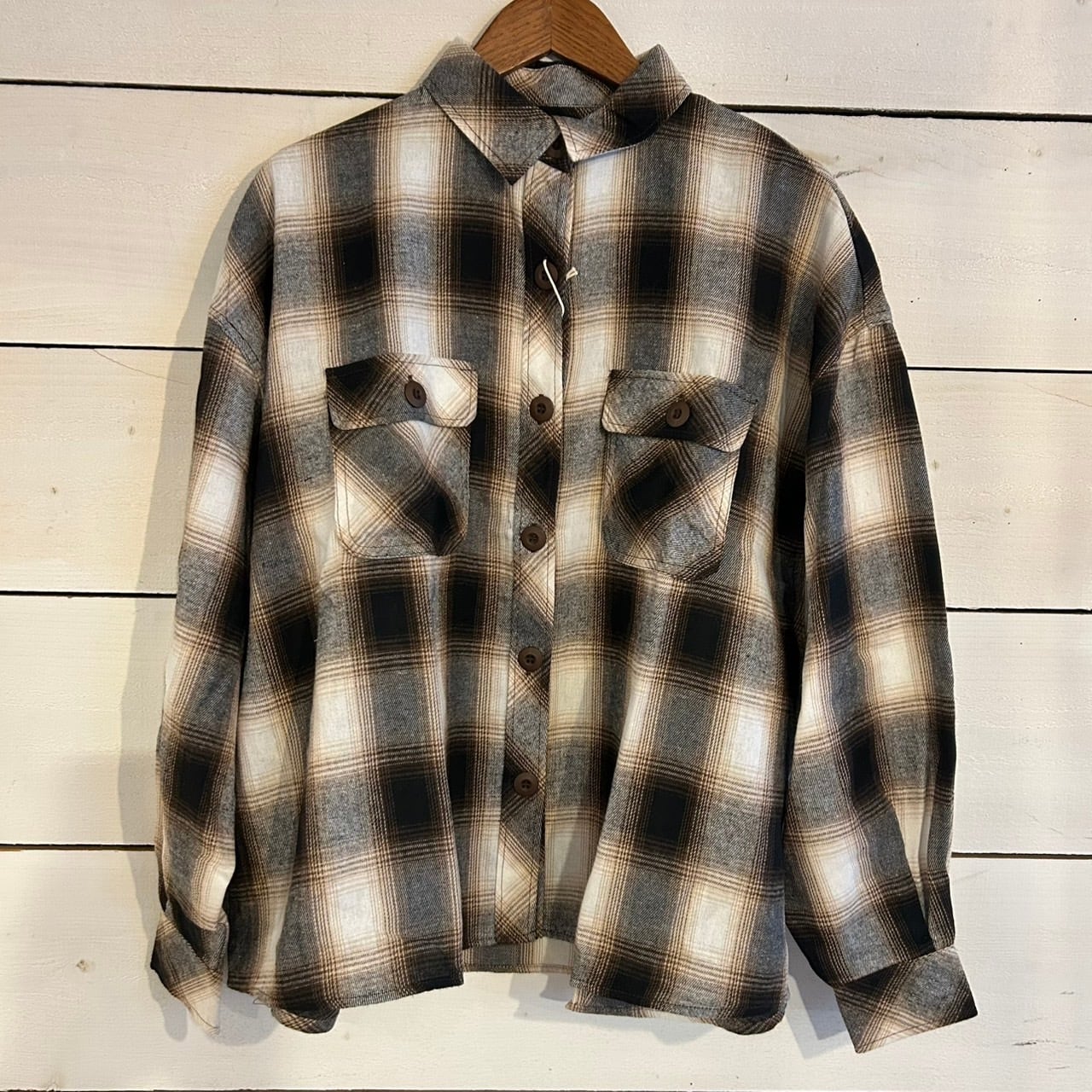 『People's』2707 オンブレーチェック ビッグシルエット CPOシャツ フリーサイズ