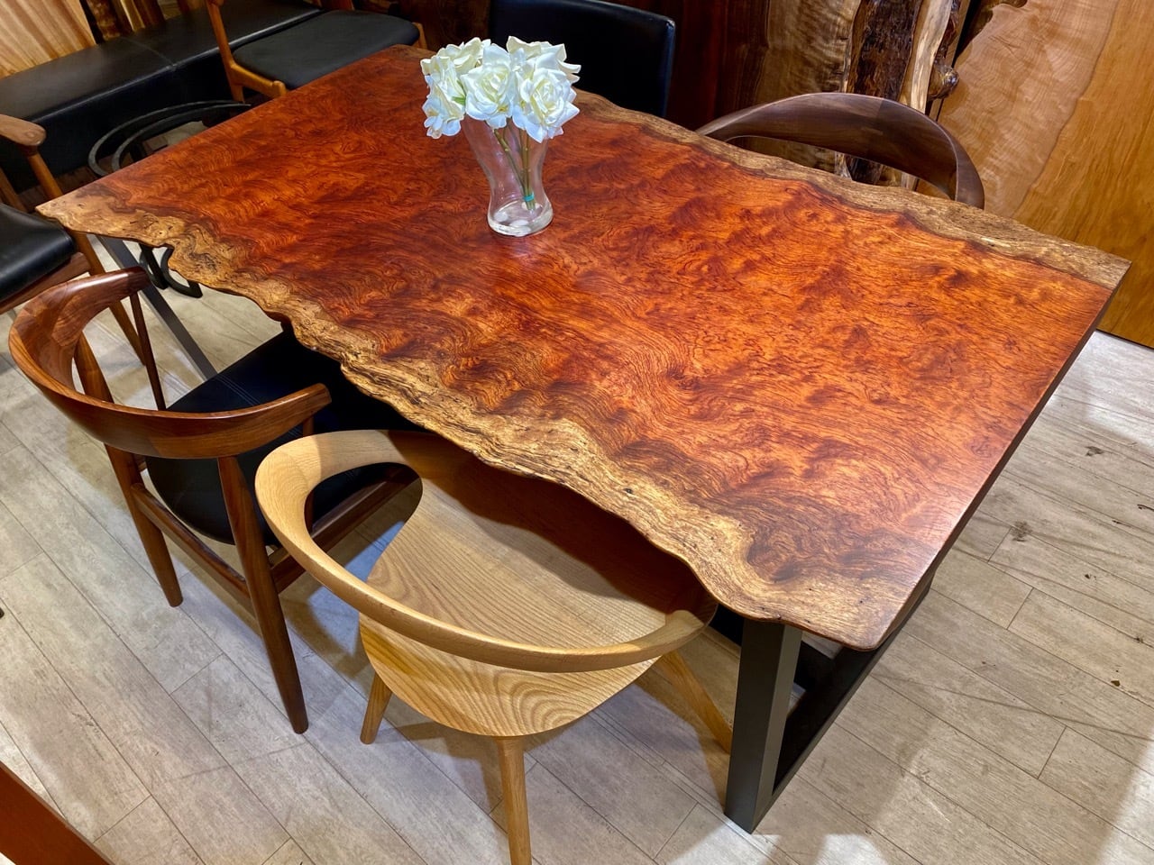 GMFS95○ブビンガ 無垢材 ひきだし センターテーブル 丸テーブル  