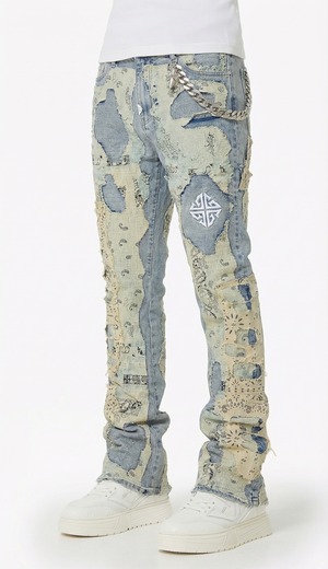 GUAPI / vintage paisley distressed denim