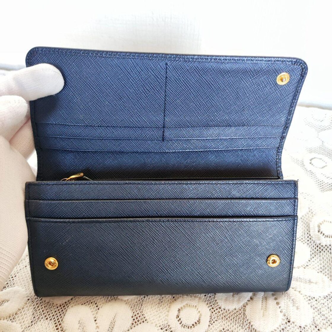 極美品□ プラダ 1338 PRADA パスケース付き サフィアーノ ゴールド 