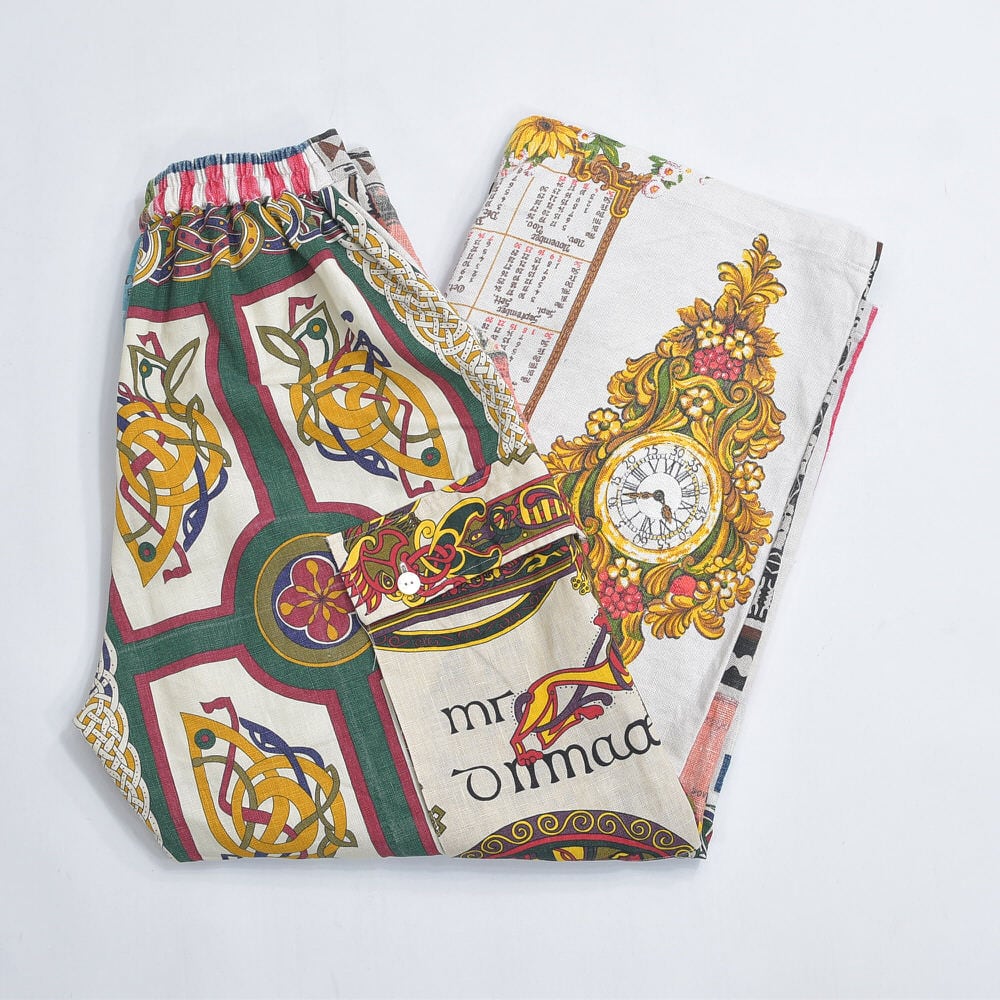 Remakeリメイク テキスタイル パッチワーク デザイン 再構築 ルーズシルエット ワイド カーゴパンツ バギー ツギハギ 古着 裏地付き ユニセックスデザイン W66~88cm