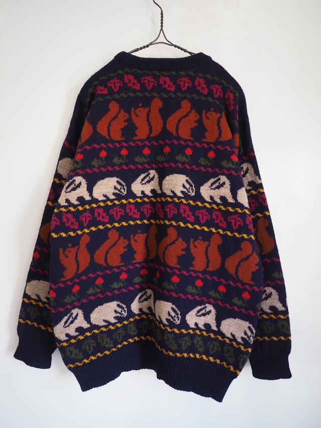 1990’s USA? Elkhan Pure New Wool Squirrel & Rabbit Knit Sweater／L