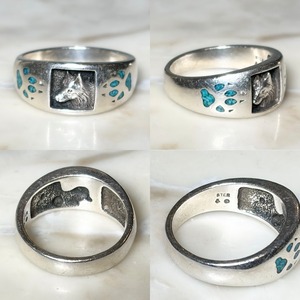 vintage engraved silver "wolf" motif ring