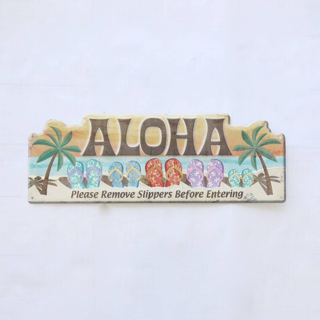 ★ハワイ直輸入★スチール サインボード／壁掛け看板／履物を脱いでください／please remove slippers before entering