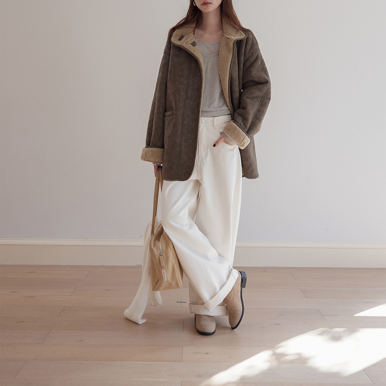 Faux Suede Shearling Jacket T3821