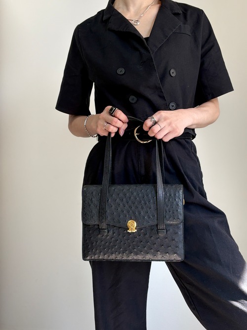 Christian Dior クリスチャン ディオール ハンドバッグ ブラック オーストリッチ vintage ヴィンテージ オールド 4keybj