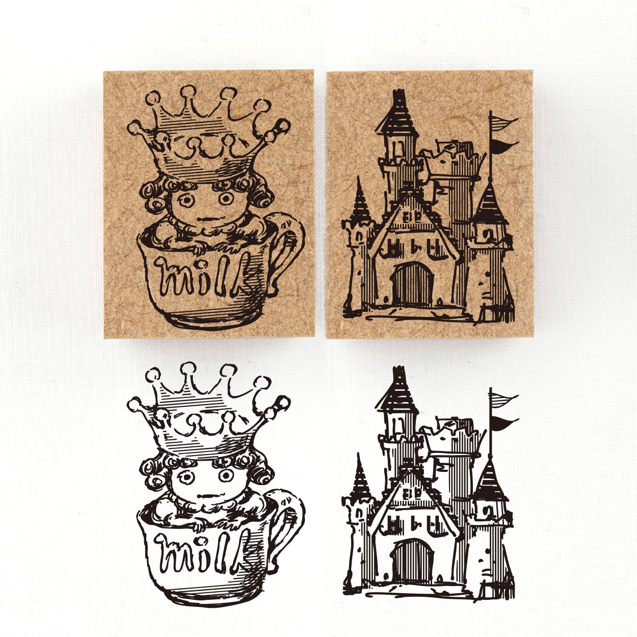 4/15 12:00~販売『ミルククラウンの精霊』物に宿る精霊オブジャニマ達のスタンプ 幸福の精霊シリーズ　26×34mm