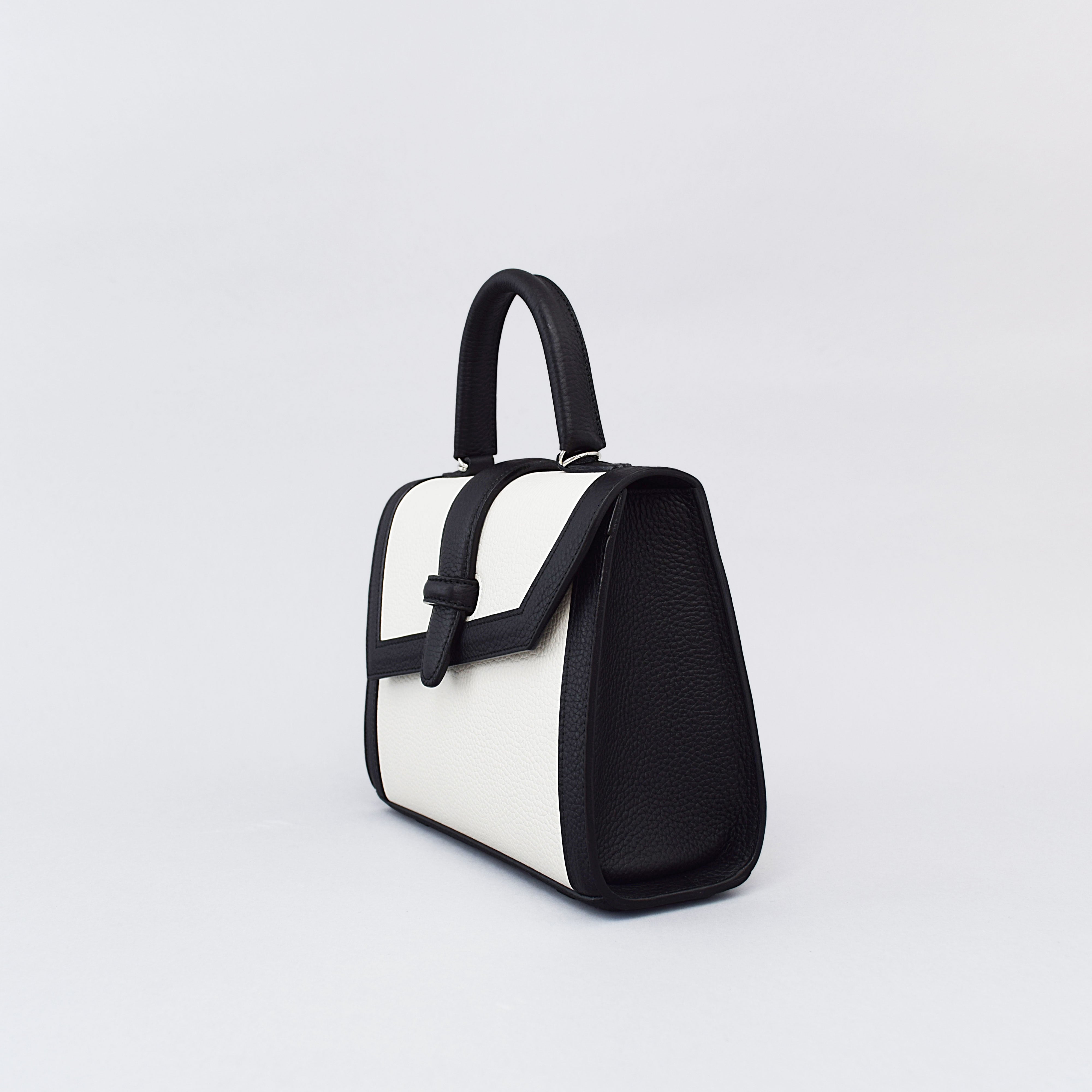 ショウジフジタ dancer ハンドバッグ SHOJIFUJITA「1」DANCER-2 SHRINK LEATHER 2TONE-BLACK×WHITE※20