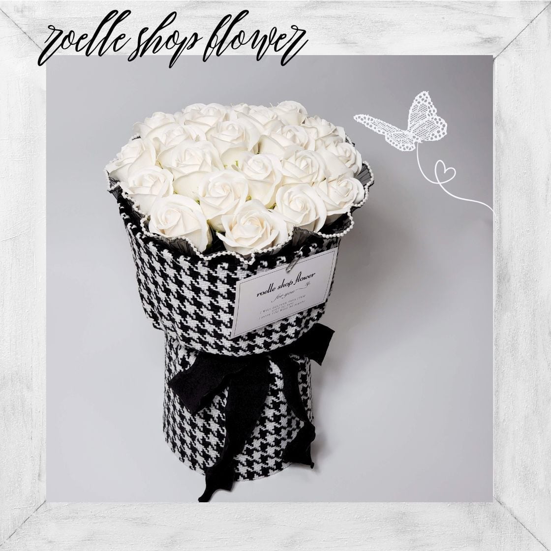 T-1 モノトーン 千鳥格子 ツイードブーケ ソープフラワー