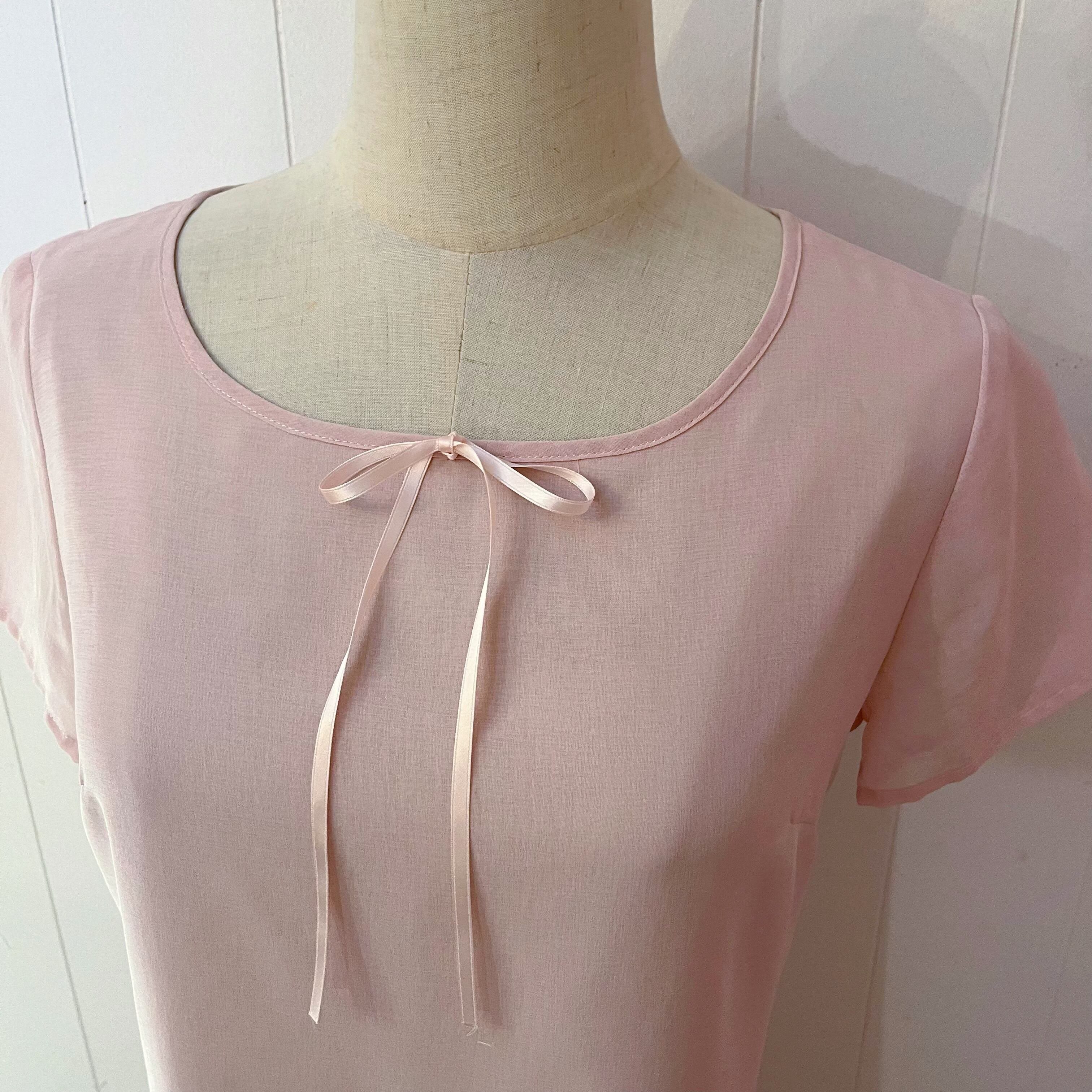 flower embroidery pink sheer one-piece
