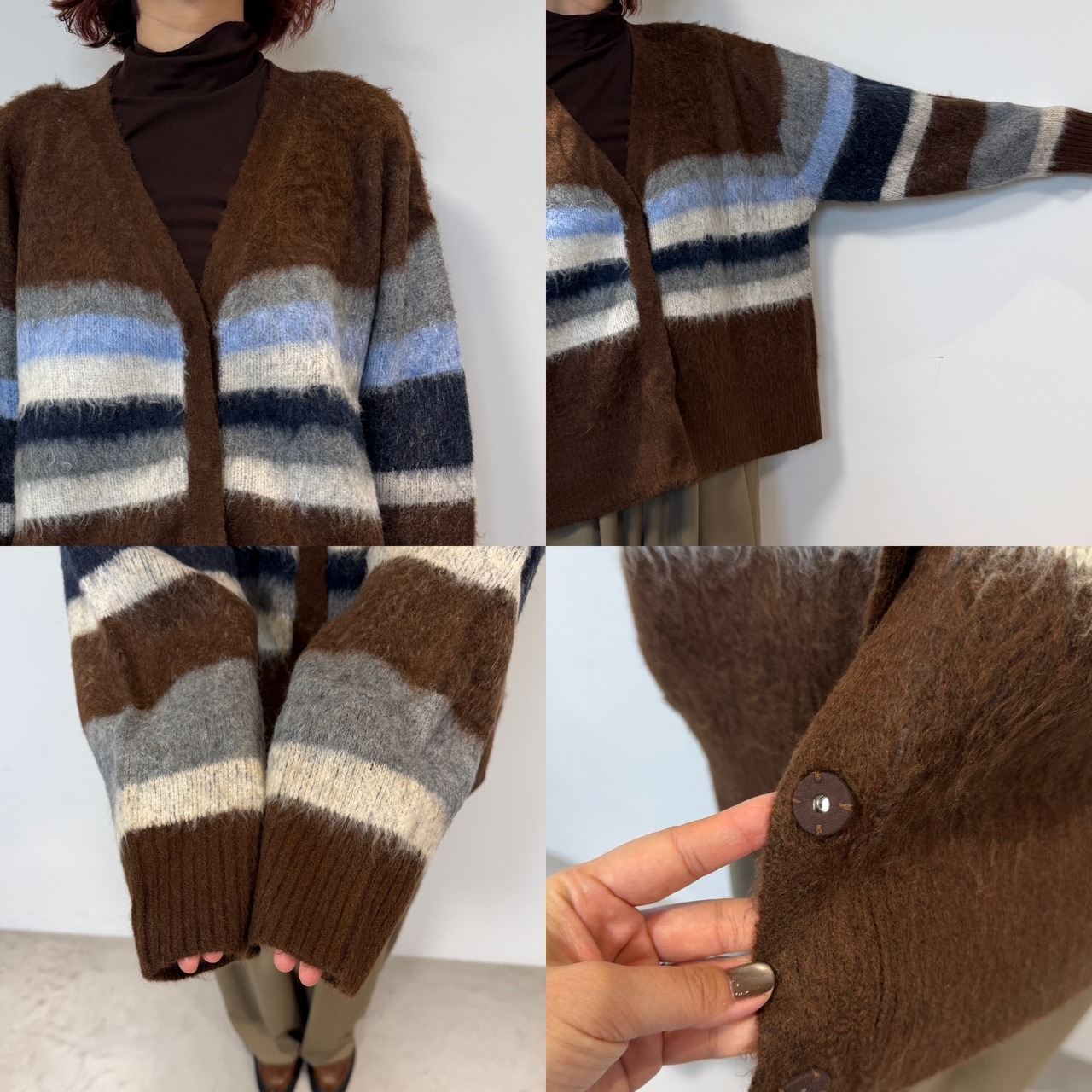 マルチカラーニットVネックCD/ブラウン