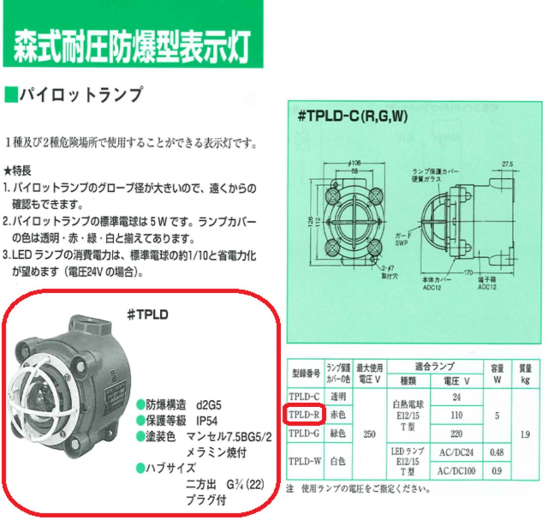 森式耐圧防爆型表示灯 TPLD-R LED100V 0.9W | Pay ID