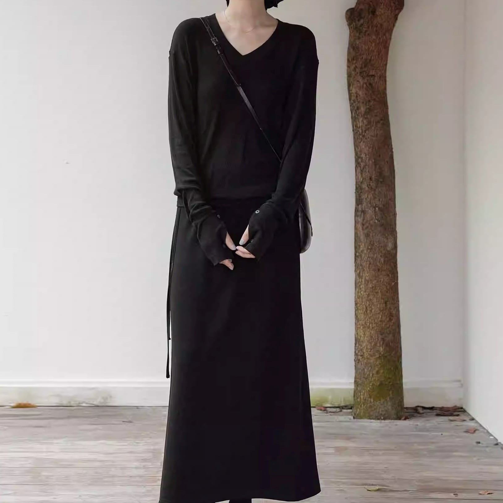 長袖 Vネック ドロップショルダー カットソー 3color ATO0087