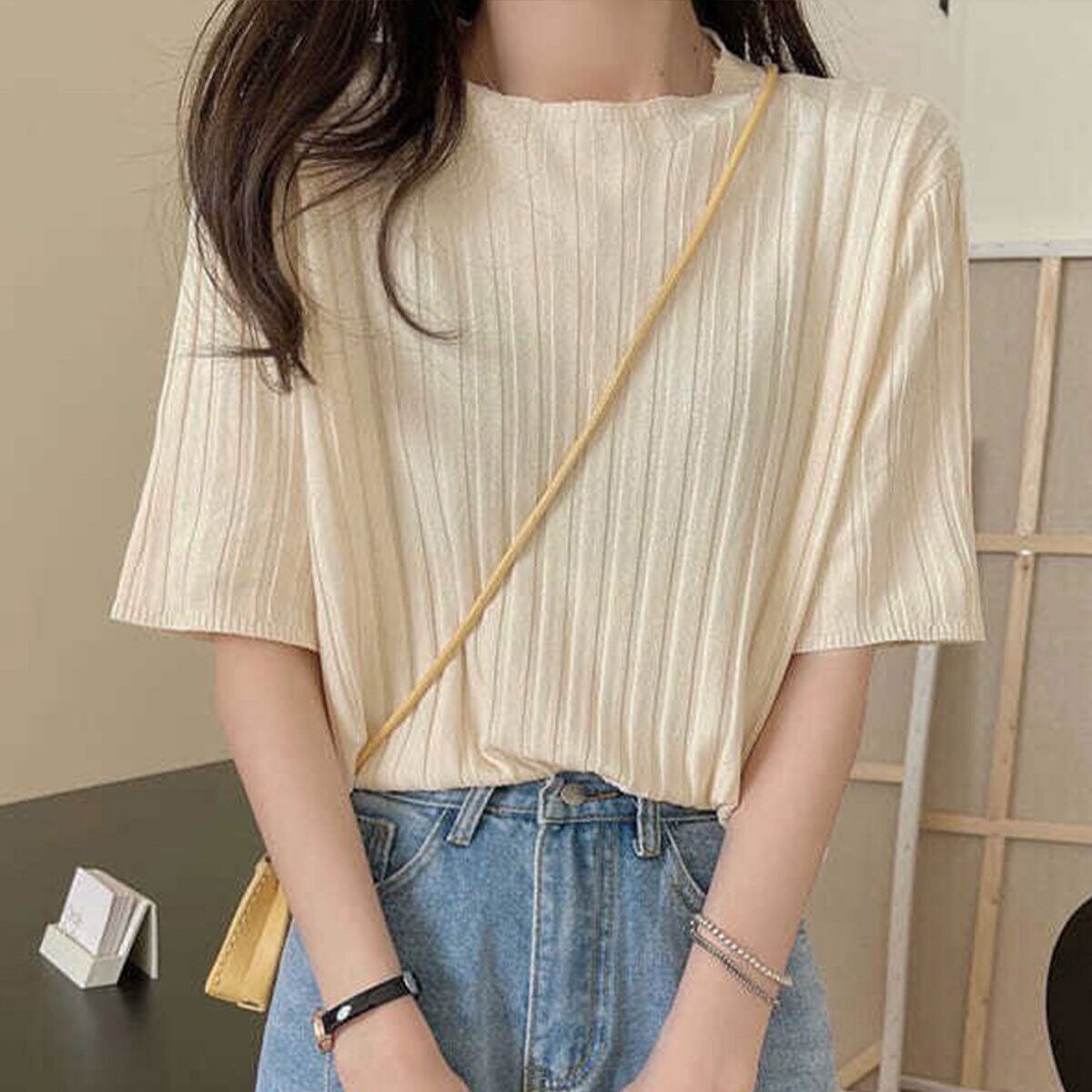 ニット 半袖 トップス レディース 春夏 韓国 きれいめ シンプル 大人 カジュアル リブニット 着回し サマーニット 薄手 オフィスカジュアル 通勤 ビジネス 大人可愛い 大人女子