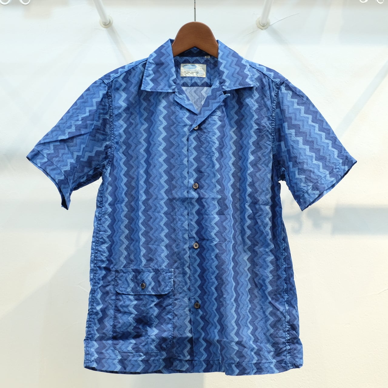 【美品】WORKERS ワーカーズ　半袖　オープンカラーシャツ　藍染　15 Workers（ワーカーズ） ローラープリント オープンカラーシャツ ブルー