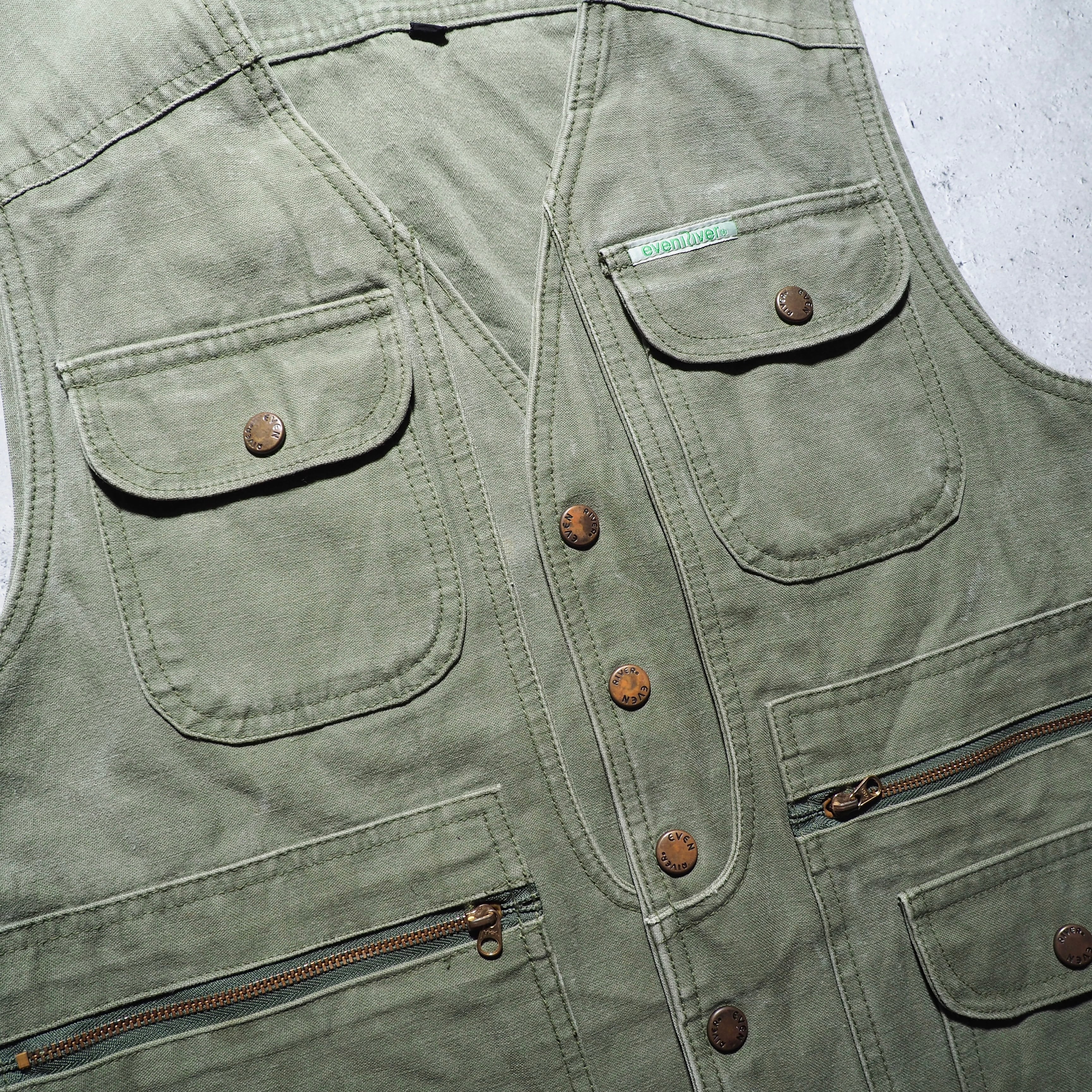 1990s Olive green color multi gimmick vintage vest