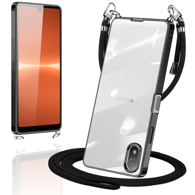 対応 Xperia Ace III ケース ショルダー クリア カバー ACE3 SO-53C SOG08 スマホケース エクスペリアAceIII(ブラック)