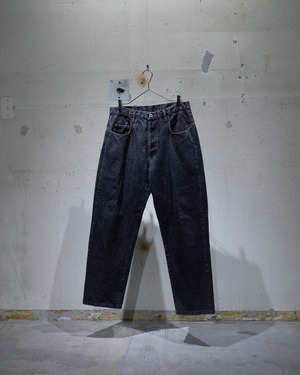 1990s vintage "Buffalo" yarn dyed wide tapered black denim trousers / From ENGLAND
