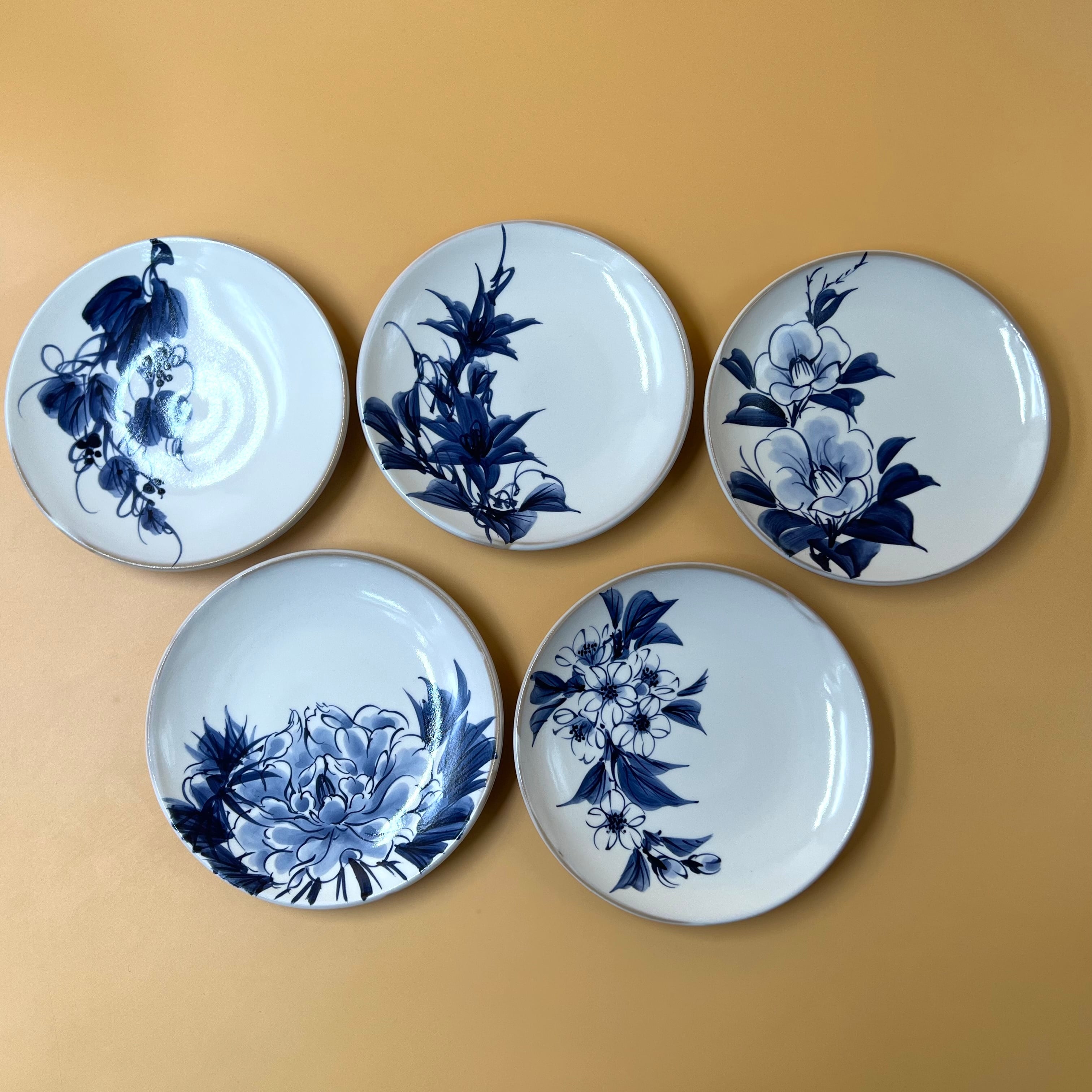 陶あん】OUTLET 染付 五花 15cm丸小皿 5枚セット 京焼 清水焼 | 京焼  