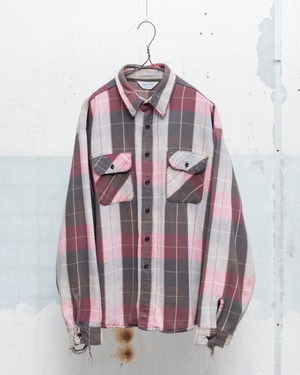 old "FIVE BROTHER" heavy flannel oversized plaid shirt / SIZE:2XL / Made In USA