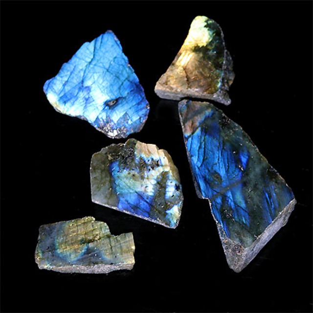 〔D440-16〕ラブラドライト スライス 5個入り Labradorite マダガスカル産 原石 鉱物 標本