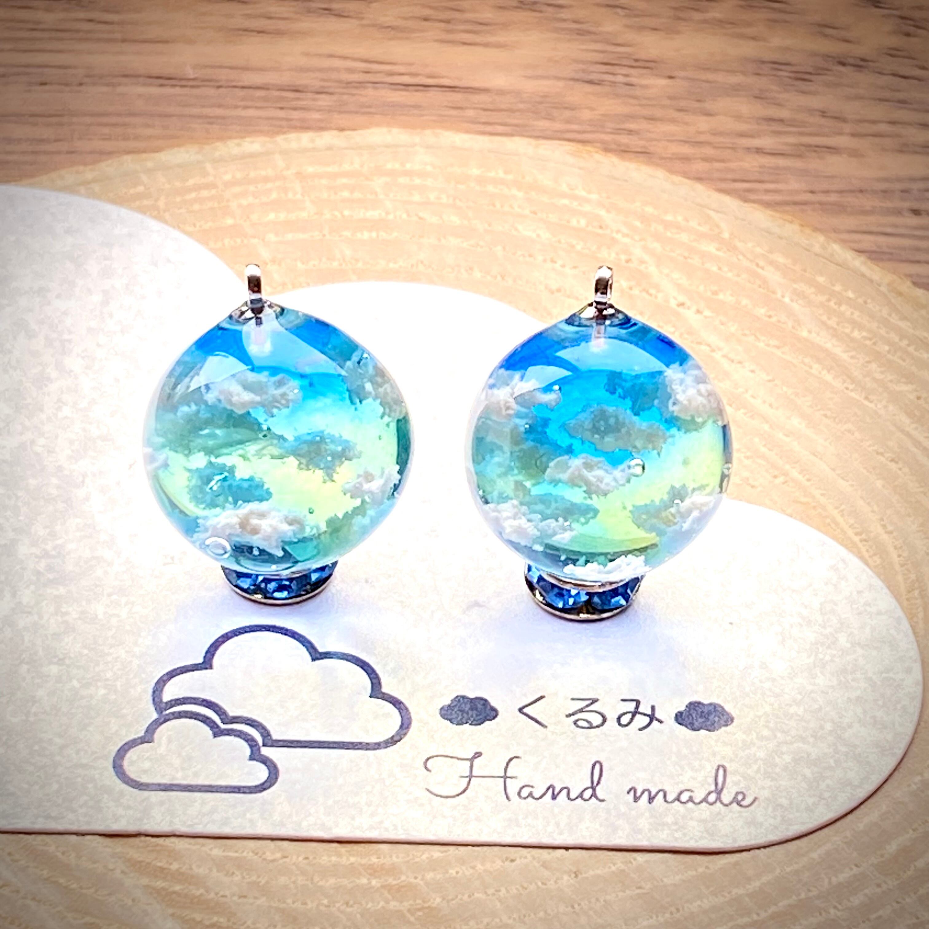 レジンピアス イヤリング 青空 まん丸 15mm