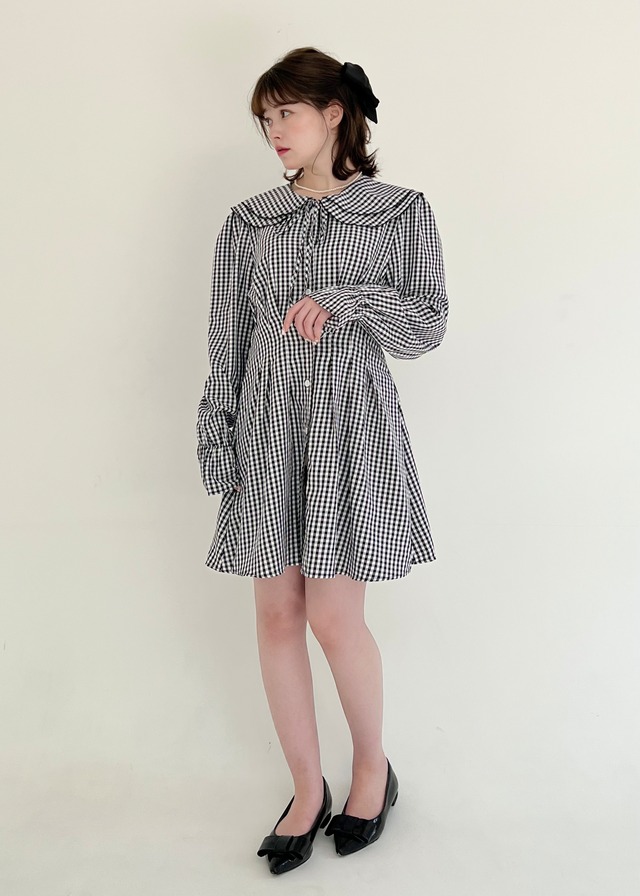 【GiGi viora】waist tuck gingham check onepiece