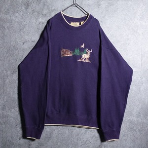 Navy Reindeer Animal Embroidered Sweat