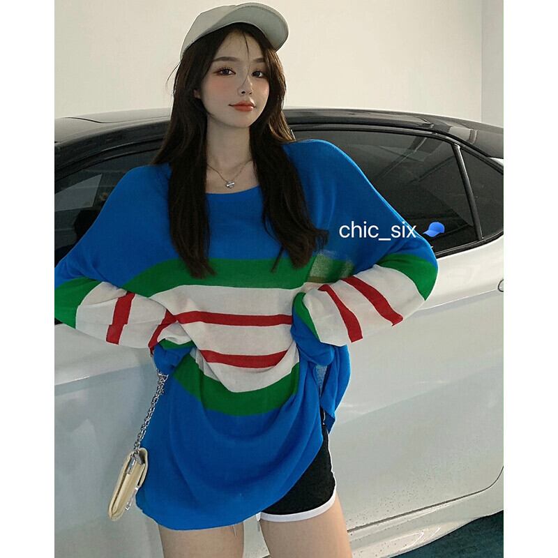 カラーセーター オータム薄手ブラウス ラウンドネックカジュアルトップス ロング 秋物 Oネック ガールズファッション22084596612