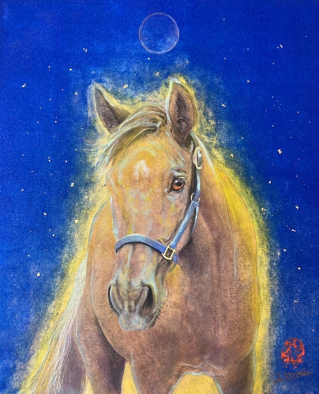 斉藤いつみ絵画「見つめる馬」